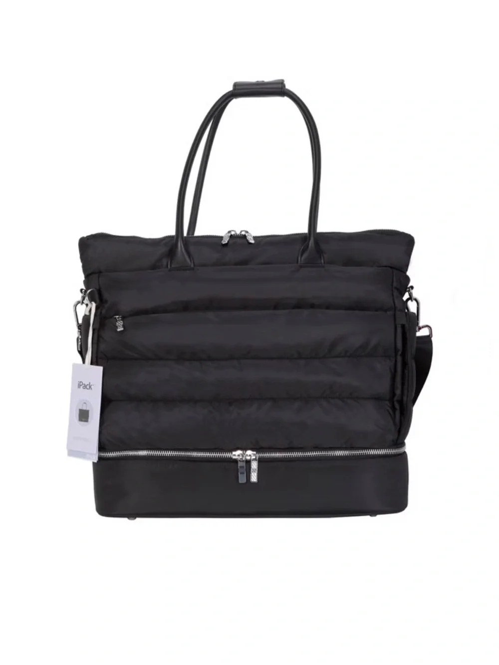 iPack Puffy Tote Bag Black Quilted Laptop Tote Bag for